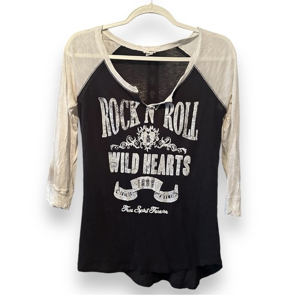 Garage Tops - Rock N Roll graphic long sleeve band tee womens shirt size M garage